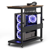 Garvee 28" Computer Tower Stand, Adjustable Height, 2-Tier Mobile Rolling CPU Holder for Office, 22.83"-34.1", Rustic Brown - Rustic Brown