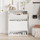 Garvee Fluted Shoe Storage Cabinet Slim Hidden Shoe Rack Cabinet Entryway Organizer 31.5x11.81x40.16 in White - White-Fluted