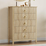Garvee Fluted Dresser 5-Drawer Wood Chest Natural Oak for Bedroom Living Room Entryway 42.9" Tall - Natural