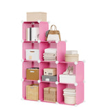 Garvee 9 Cube Storage Organizer Modular Bookshelf & Closet Organizer Stackable Plastic Shelving Cubes with Feet Rubber Mallet Flexible DIY Configurations - Pink