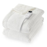 Garvee Waffle Heated Throw Blanket Electric with LCD Controller, 6 Heat Levels, Timer for Couch and Bed, Machine-Washable, Fast Heating, Sherpa Texture - White-waffle