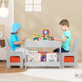 Garvee Kids Table and Chair Set, 4 in 1 Wooden Toddlers Activity Table & 2 Chairs with Storage Drawer Detachable Tabletop for Kids Drawing, Reading, Crafts, Art,Homework, Nursery, Playroom - White