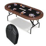 Garvee 8 Player Oval Poker Table Foldable 72" Brown With Storage Bag For Texas Holdem And Blackjack - Brown