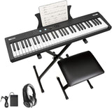 Garvee 61-Key Portable Electric Keyboard Piano Semi-Weighted Keys with Pedal for Beginners and Professionals, Compact Lightweight, Black