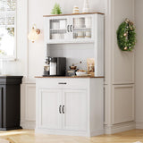 Garvee Kitchen Pantry Cabinet with Microwave Stand, 71”Freestanding Tall Kitchen Cabinet with Doors and Shelves, Hutch Cabinet for Kitchen, Dining Room, White - White