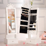 Garvee Jewelry Armoire Cabinet for Kids, Freestanding Jewelry Cabinet with Led Light, Kids Jewelry Organizer with Full-Length Mirror, 3 Storage Drawers, Kids Vanity Dress Up Mirror Jewelry Cabinet for Girls - White