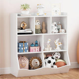 Garvee Toy Storage Cabinet Three-Tier Kids Bookshelf and Bookcase with Multi Shelf and Cubby Organizer for Bedroom and Playroom White - White