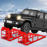 Garvee 2 Pack Heavy Duty Hydraulic Car Ramps 5t Steel Lift Ramps Adjustable Height Low Profile for Trucks Trailers SUVs Garage Vehicle Maintenance - Red
