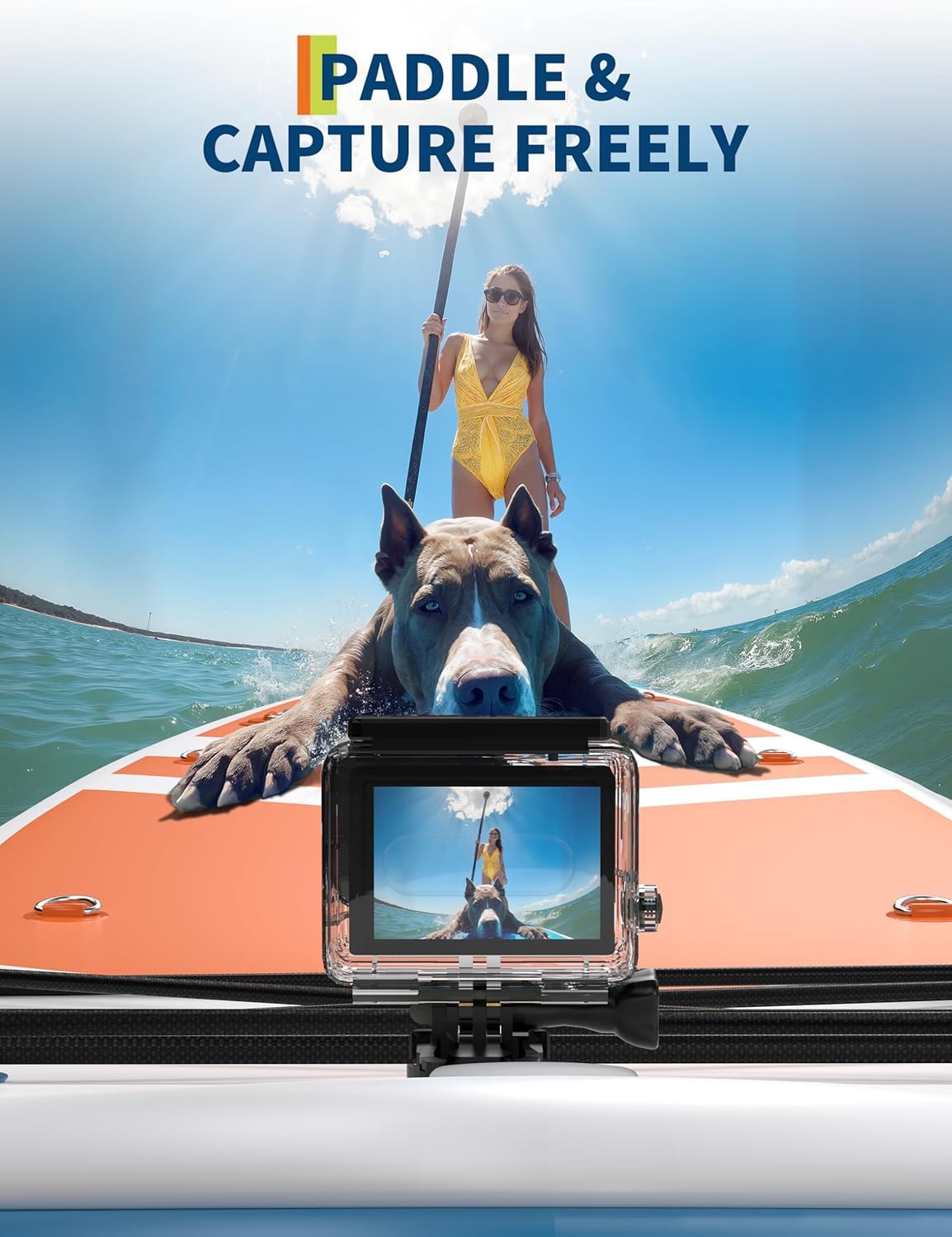 Built-in 360 degree camera mount on paddle board