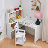 Garvee Kids Corner Desk and Chair Set, L Shape Kids Study Table with Storage, Bulletin Board, White, Perfect for Ages 3-10 - White