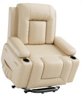 Garvee Power Lift Recliner Chair Heat and Massage Faux PU Electric Lift Recliner for Elderly Mobility Impaired 38.6x37.4x40.6 in Black - Beige