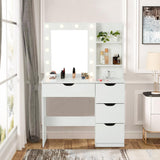 Garvee Makeup Vanity Desk with Lights, Vanity Desk with Mirror & Lights, Vanity Table with Charging Station, 4 Drawers, 3 Lighting Colors, Brightness Adjustable, 3-Tier Open Storage Shelves, White - White
