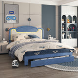 Garvee Full Size Upholstered Bed Frame with LED Lights & Storage Drawers for Girls, Blue White, No Box Spring Needed - Blue White