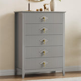Garvee Fluted 5-Drawer Wood Dresser for Bedroom, Living Room, Hallway, 42.9" Tall, Grey - Grey