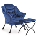 Garvee Lazy Chair with Ottoman, Modern Lounge Accent Chair, Leisure Sofa Armchair with Footrest for Living Room, Bedroom, Dorm & Office, Dark Blue, 1PCS - Dark Blue