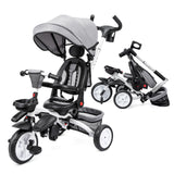 Garvee 7-in-1 Baby Tricycle, Folding Toddler Trike, Adjustable Push Handle, Rotatable Seat, Safety Harness, All-Terrain Wheels, For 1-5 Year Olds (Gray) - Gray