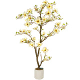 Garvee 6 Ft Faux Magnolia Plants Artificial Flower Trees for Yard Patio Home Office Decor White - 6Ft(With Light)