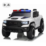 Garvee 12V Ride On Car for Kids Licensed RAM Remote Control Toddler Truck Electric Pickup Truck with Parental Control Truck Bed Storage LED Lights Music - White
