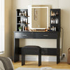 Garvee Vanity Desk with Mirror and Lights, Makeup Vanity Set w/Desk and Chair, Power Outlet, Makeup Vanity Desk with 6 Storage Shelves, 2 Large Drawers and 3 Color Adjustable Brightness, Black