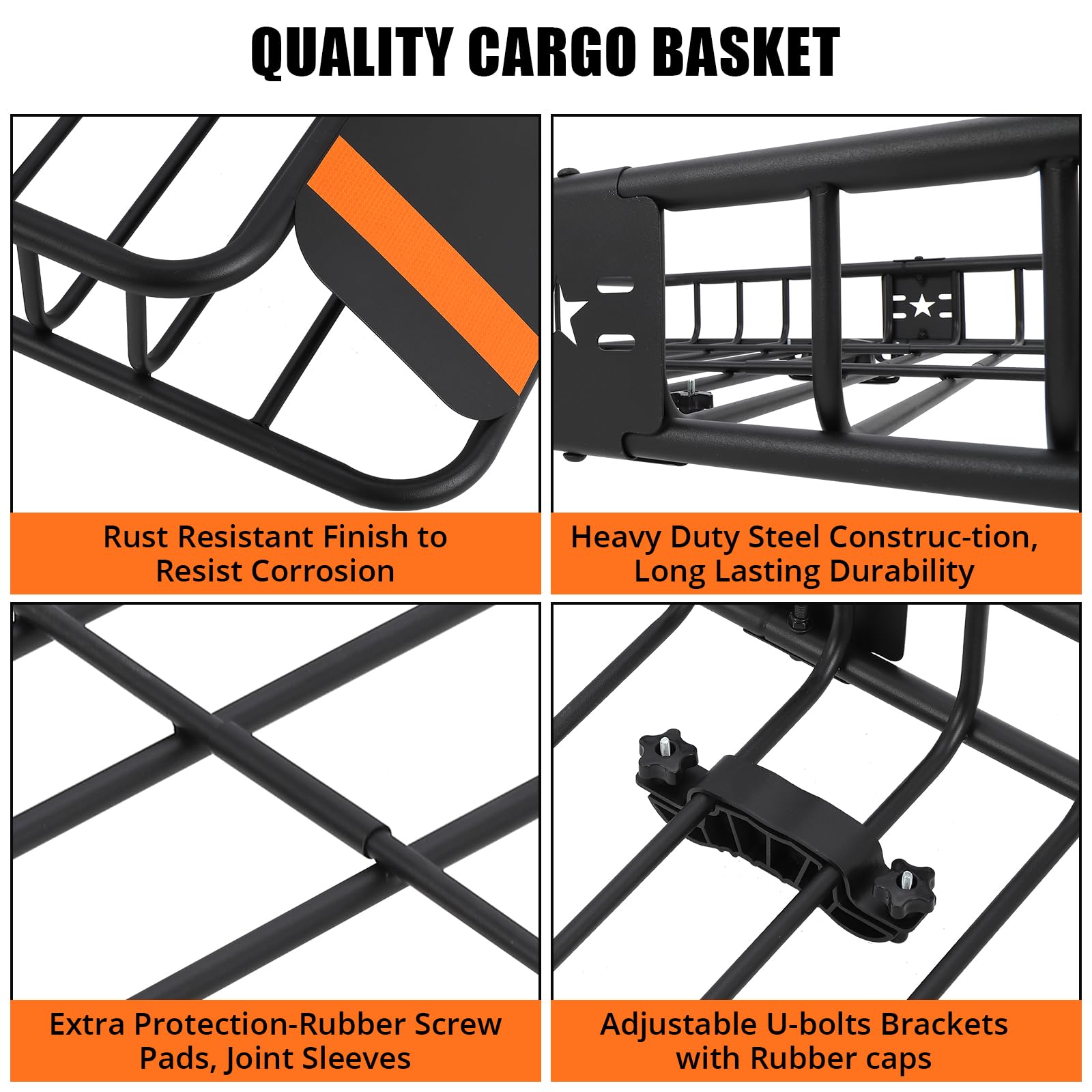 Roof cargo basket mounting brackets and coated steel construction details