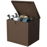 Garvee 80 Gal Outdoor Storage Box Waterproof Resin Deck Box Lockable UV Resistant Rattan Texture Brown Patio Garden