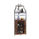 Garvee Corner Bar Cabinet with LED Strip & Glass Holder, 5-Tier Rustic Brown Liquor & Wine Storage, Adjustable Shelf for Home Kitchen Living Room, 18.5" x 17.7" x 60.6" - Retro Color With Light