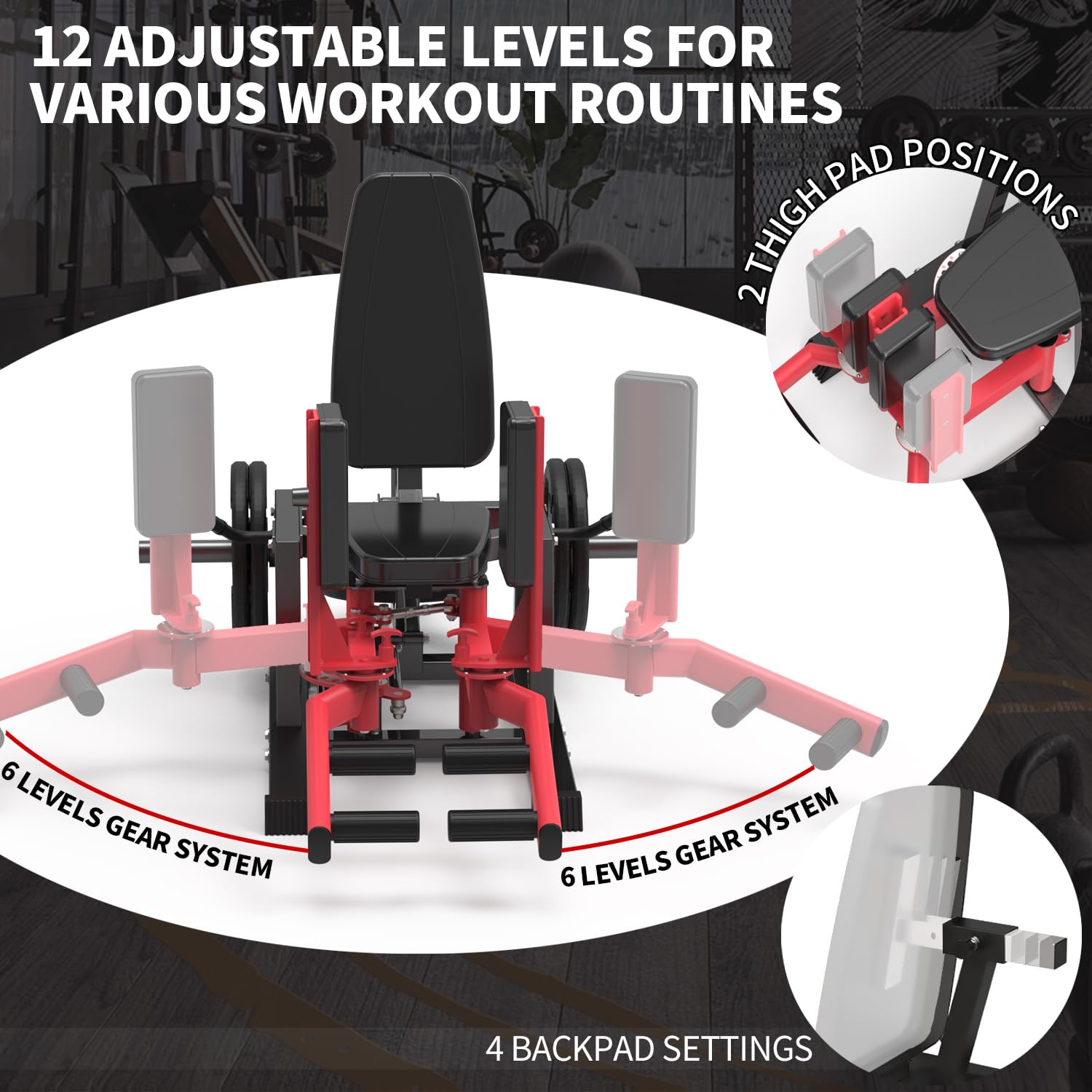 Hip abductor machine with multiple adjustment settings