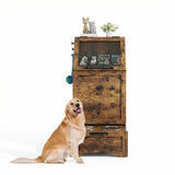 Garvee Dog Feeding Cabinet with Spacious Storage Durable Wood Compact Indoor Use - Brown