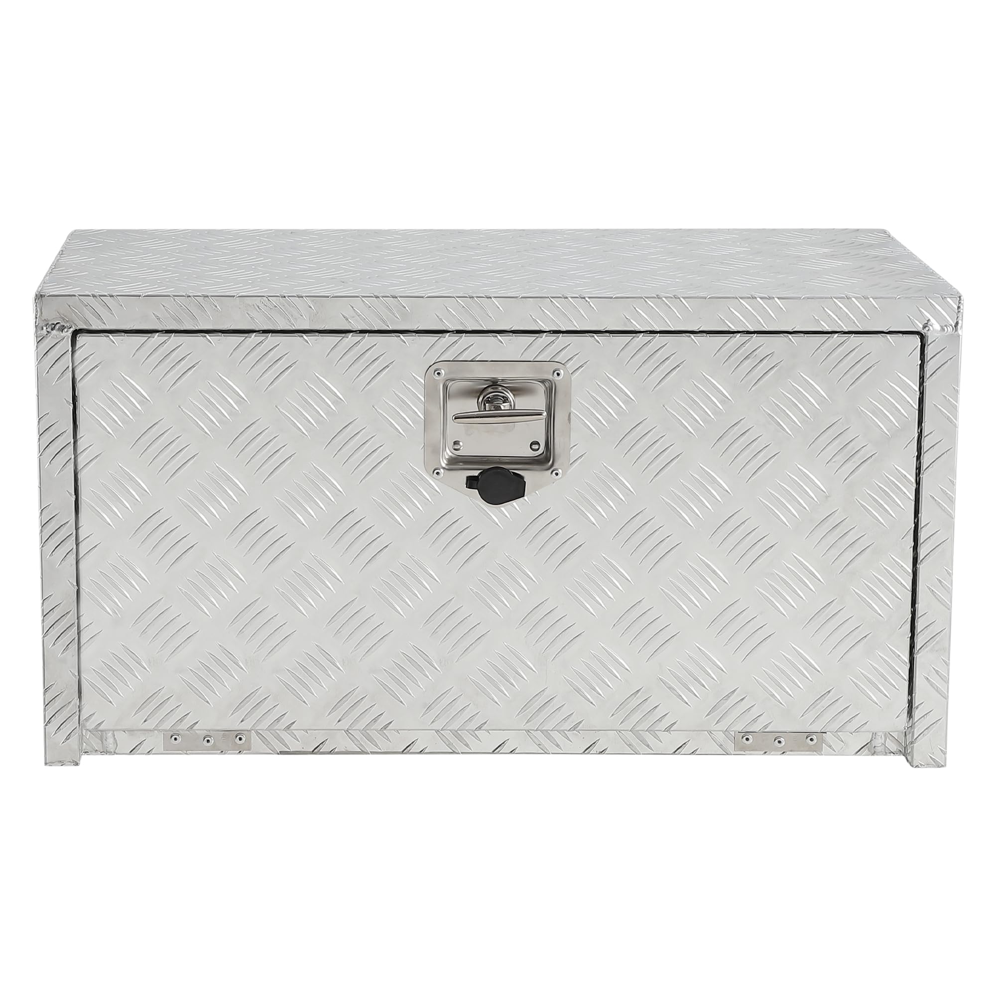 Silver diamond tread aluminum truck tool box exterior