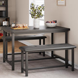 Garvee Dining Table Set for 4 with Benches, Sturdy MDF & Steel Frame, Space-Saving Design, Easy Assembly, Retro Black - Black