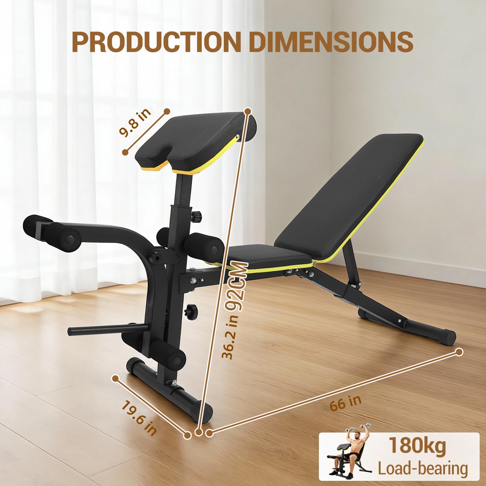 Garvee adjustable weight bench dimensions and 396 lbs load-bearing capacity