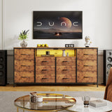 Garvee 12-Drawer Fabric Dresser With Charging Station, Led Lights & Metal Frame For Closet, Bedroom, Apartments, 63x11.8x29.5 Inches, Vintage Tiger Stripes - Tiger Stripes