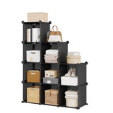 Garvee 9 Cube Storage Organizer Modular Bookshelf & Closet Organizer Plastic Stackable Shelving Cubes with Feet & Rubber Mallet for Home Office Bedroom, 9 Cubes, White - Black