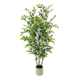 Garvee 5Ft Artificial Ficus Tree with White Ceramic Planter for Indoor Outdoor Decor, 59" Silk Faux Plant