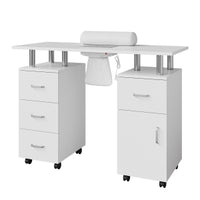 Table de manucure Garvee blanche avec collecteur de particules électriques – 4 tiroirs, placard latéral, roues verrouillables et repose-poignet, bureau à ongles portable pour salon ou mobilier de rangement à domicile, blanc, standard américain