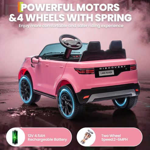 Garvee Ride P Series Voiture Électrique pour Enfants 12V Style Land Rover Deux Moteurs 3 Vitesses Batterie 4.5Ah Ceinture de Sécurité Télécommande Noir Jouet d'Extérieur - Rose