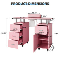 Garvee Salon Manicure Table for Nail Techs with Electric particles Collector – Portable Desk with 4 Drawers, Side Cabinet, Lockable Wheels & Wrist Rest, Beauty Station, Pink US Standard