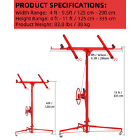 Garvee 11 ft Drywall Lift Heavy-Duty Panel Hoist With 360° Adjustable Arm Locking Wheels Black