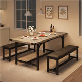 Garvee 63 In Extendable Dining Table Set With 2 Upholstered Benches For Kitchen And Living Room, Seats 4-6, Gray - Gray