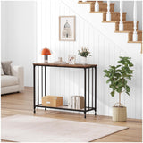 Garvee Console Table with Glass Shelf & Metal Frame, 33.5” Narrow Entryway Table, Vintage Wood Grain, Fluted Glass, Adjustable Footpads, Ideal for Living Room, Foyer, Bedroom