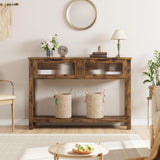 Garvee Wood Console Table 2-Tier Sofa Table with Glass Drawers for Living Room and Entryway, 43.3" x 11.8" x 31.4", Black Retro - Retro
