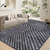 Garvee Area Rug 9x12 Living Room Rug Non Slip Modern Bedroom Stain Resistant Dining Room Throw Rug Geometric Area Rug Low Pile Untra Soft Contemporary Accent Carpet for Home Office, Dark Grey - Dark Grey