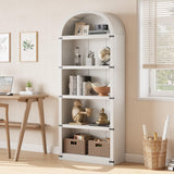 Garvee 71.65 In 5 Shelf Arched Wooden Bookcase, Industrial Display Storage Shelves for Bedroom Living Room Home Office, Durable Brown - White No Door