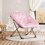 Garvee Moon Chair Rabbit Fur Sofa Chair with Steel Frame, Ergonomic Deep Seat, Foldable Accent Chair for Indoor Use, Faux Fur, Space-Saving - Rosa B