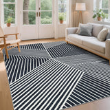 Garvee Area Rug 5x7 Washable Modern Geometric Rug with Stripped Lines for Living Room Bedroom Dining Room Nursery Black and White - Black