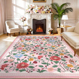 Garvee Washable 9x12 Area Rugs Non Slip Farmhouse Floral Print Accent Carpet Pink for Living Room, Girls Room, Bedroom, Nursery - Pink
