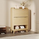 Garvee Fluted Shoe Cabinet 48" Tall Narrow Organizer with Flip Drawers and Adjustable Shelves for Entryway Living Room, Modern White - Oak Color