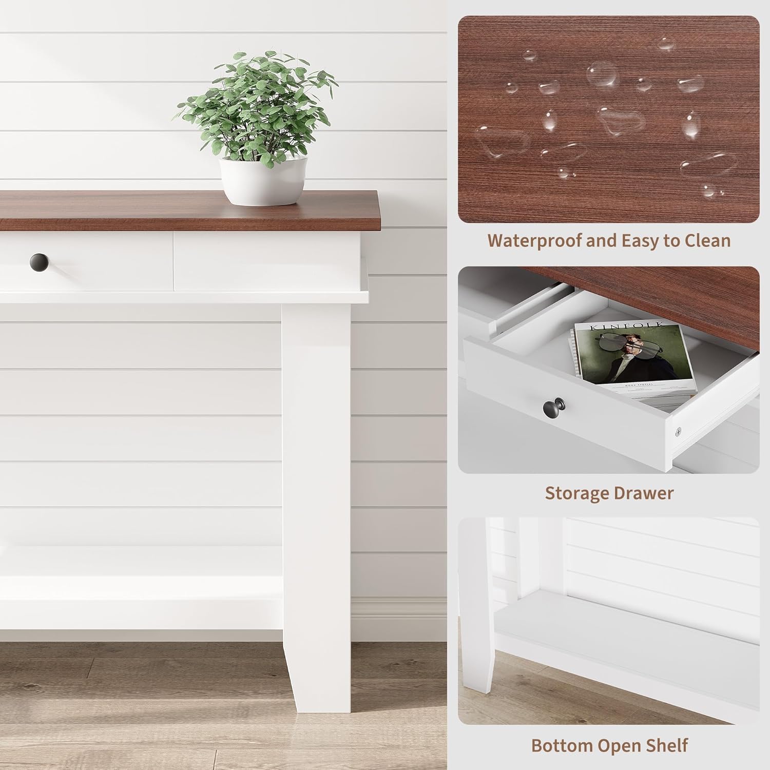 Garvee 54" Rustic Wood Console Table with 2 Drawers & Lower Shelf for Hallway Living Room Behind Couch, 54×14×30", Warm Wood