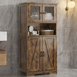 Garvee Bathroom Cabinet, Freestanding Floor Linen Storage Cabinet, Kitchen Pantry Storage Cabinet with Glass Doors & Adjustable Shelves, Standing Cupboard,Storage Cabinet for Living Room (Brown) - Brown