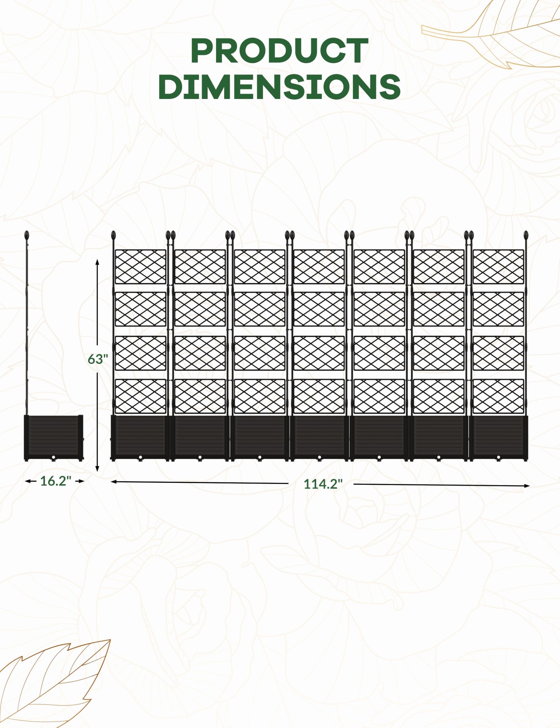 7-piece modular planter box with trellis layout